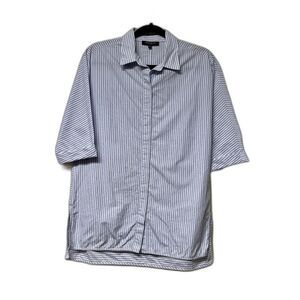 LAFAYETTE 148 Blue/White/Silver Striped 3/4 Sleeve Button Down, Sz S